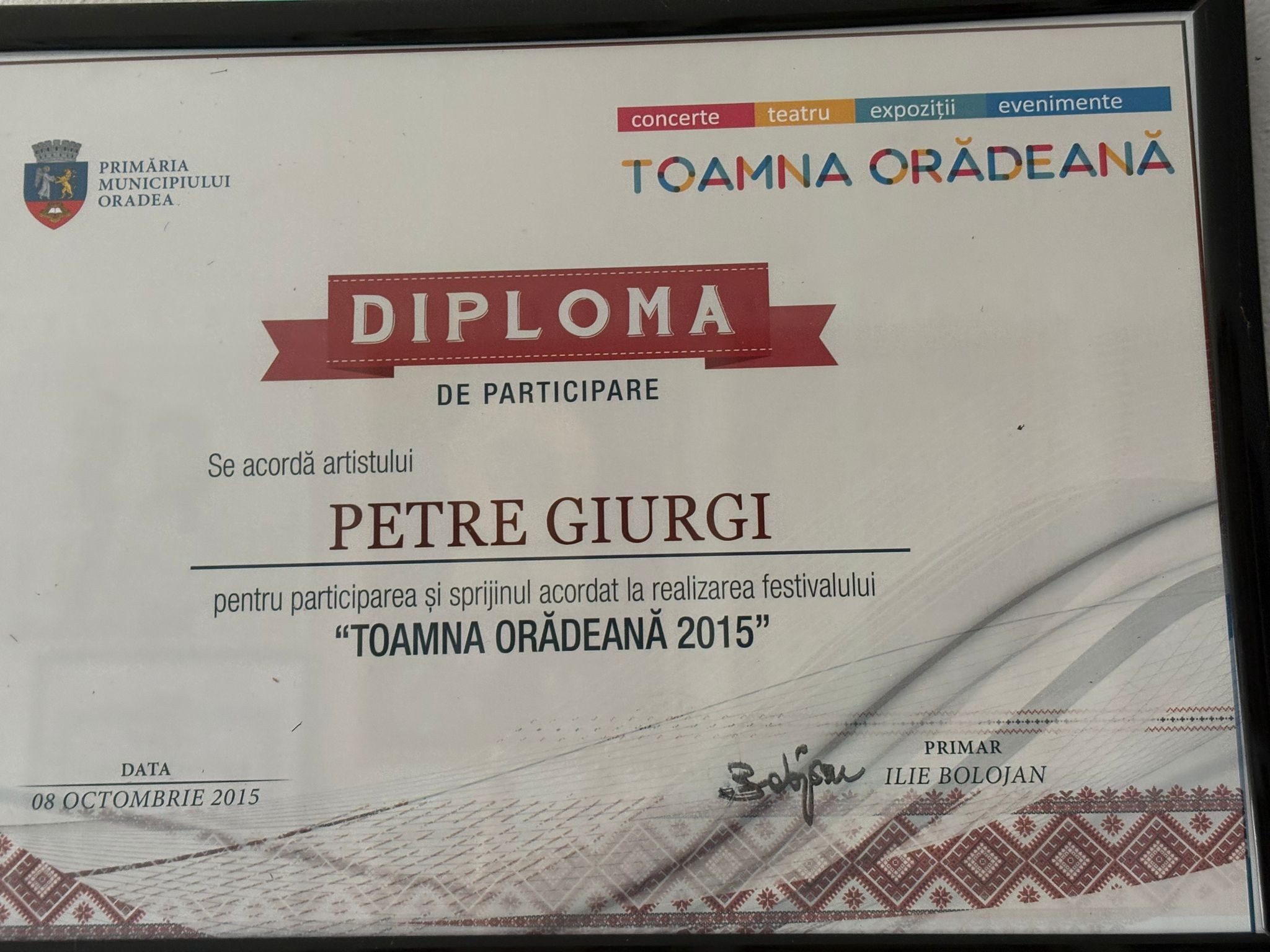 Diplomă Florentina și Petre Giurgi