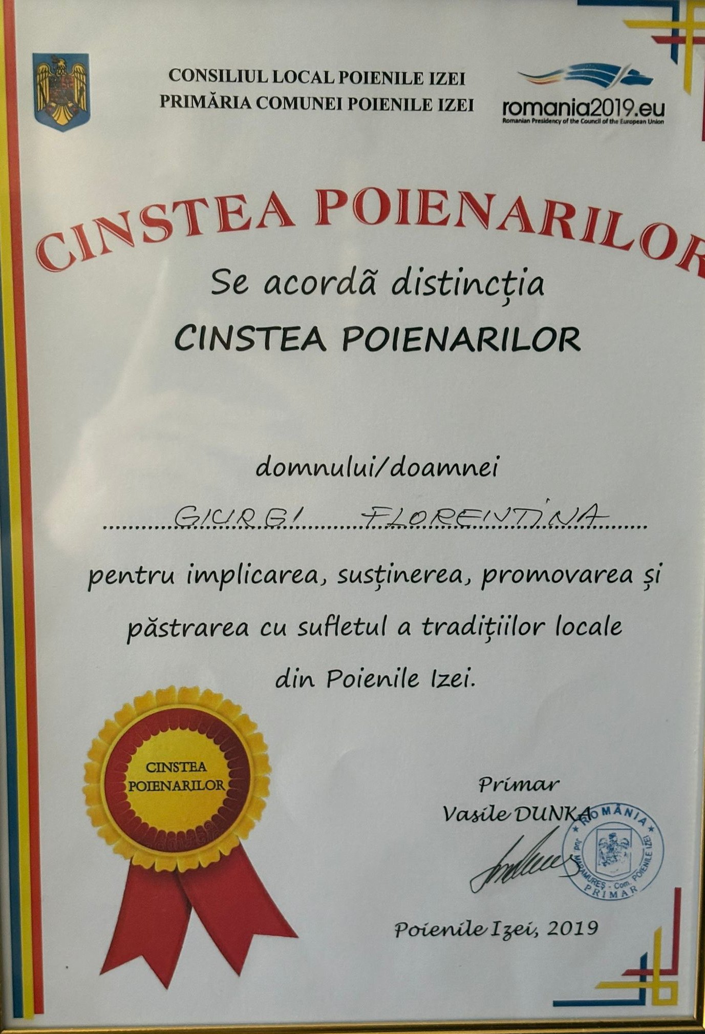 Diplomă Florentina și Petre Giurgi