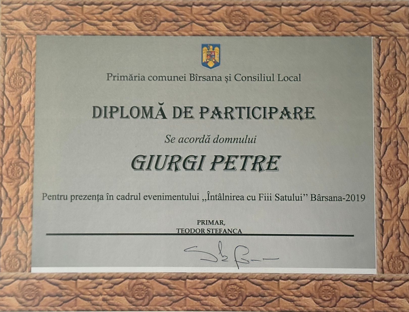 Diplomă Florentina și Petre Giurgi