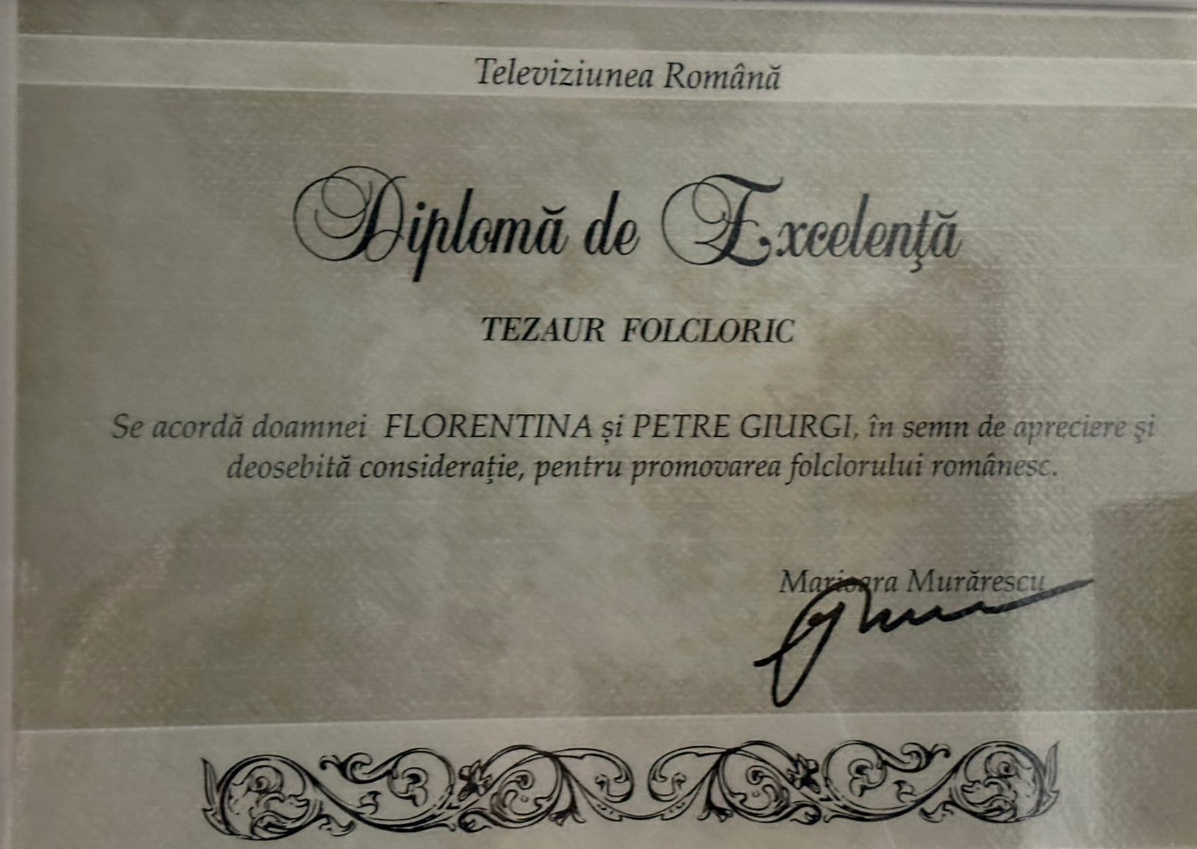 Diplomă Florentina și Petre Giurgi