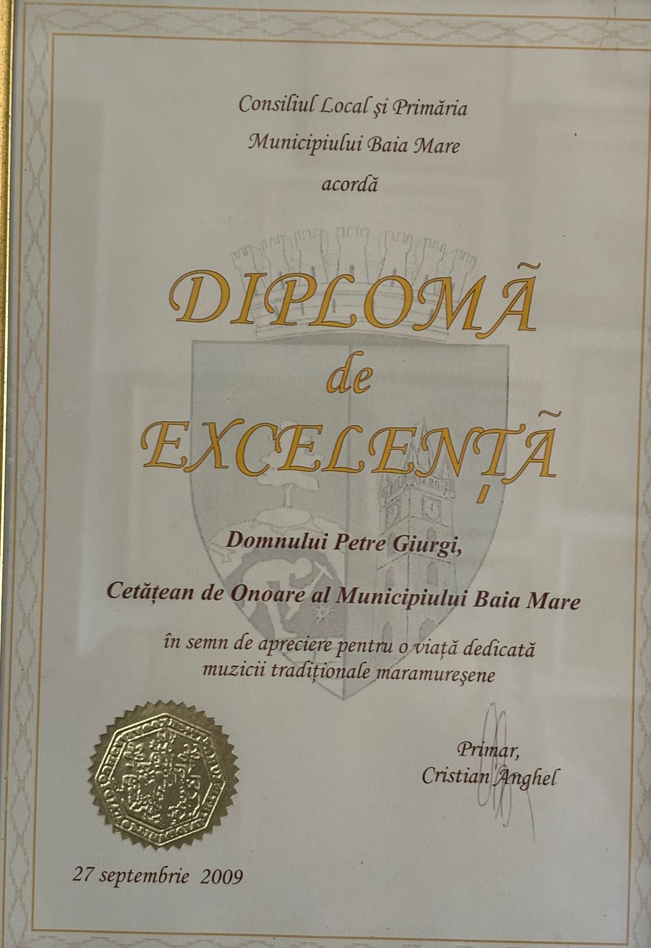 Diplomă Florentina și Petre Giurgi