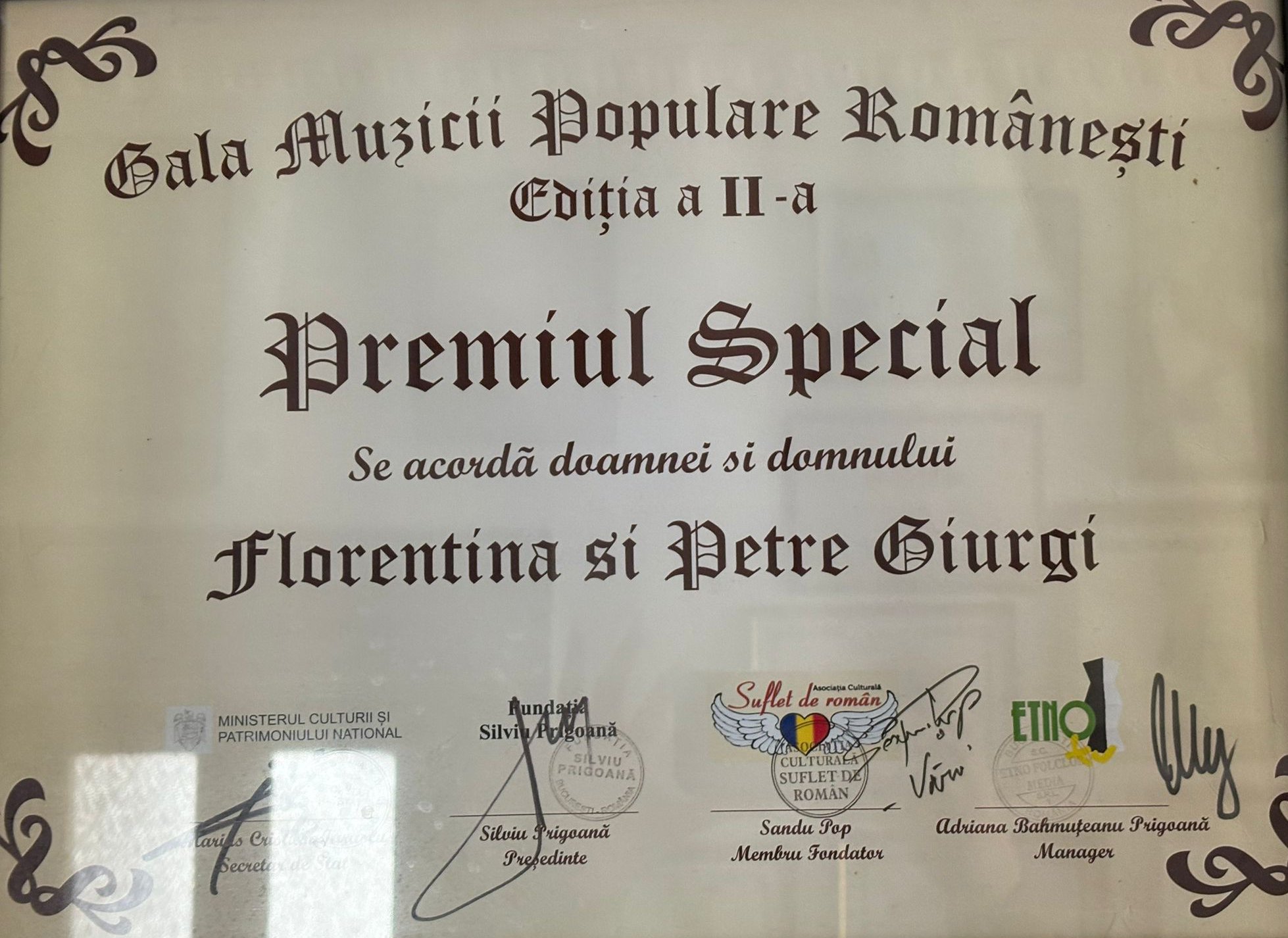 Diplomă Florentina și Petre Giurgi