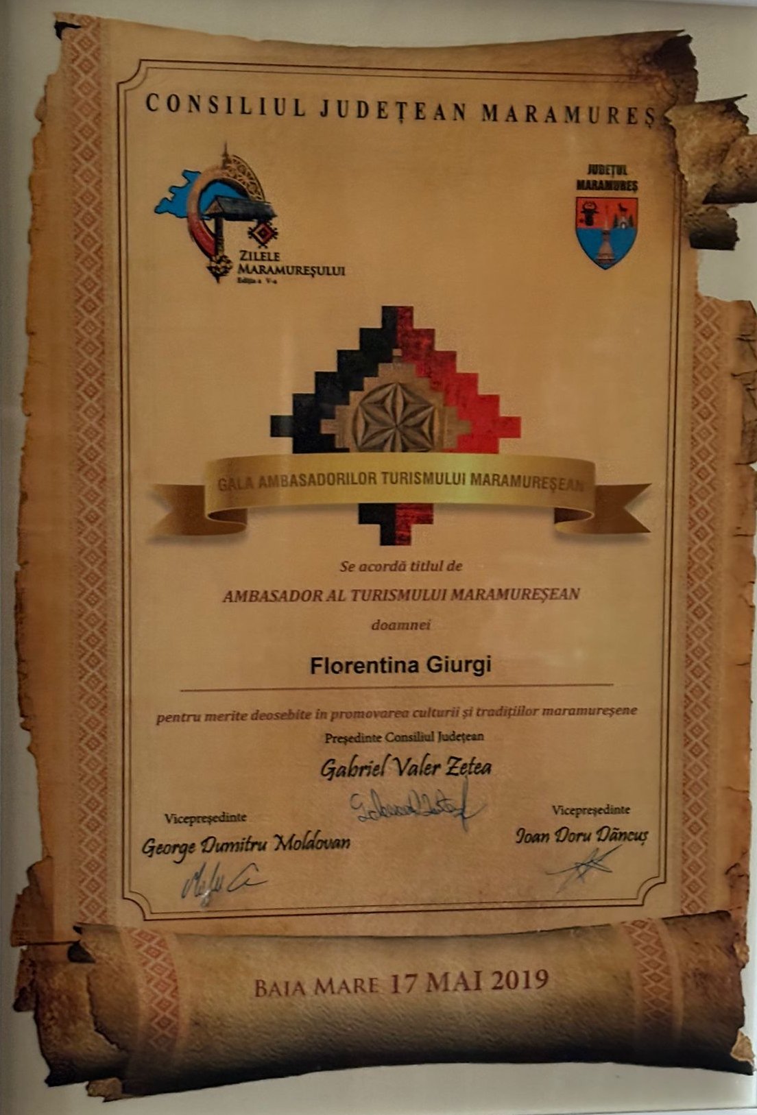 Diplomă Florentina și Petre Giurgi