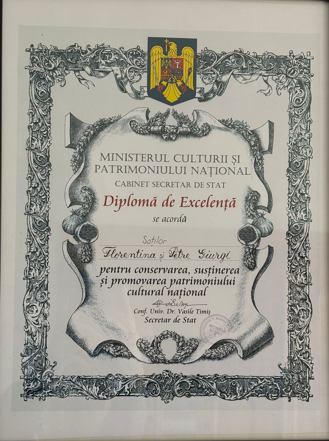 Diplomă Florentina și Petre Giurgi