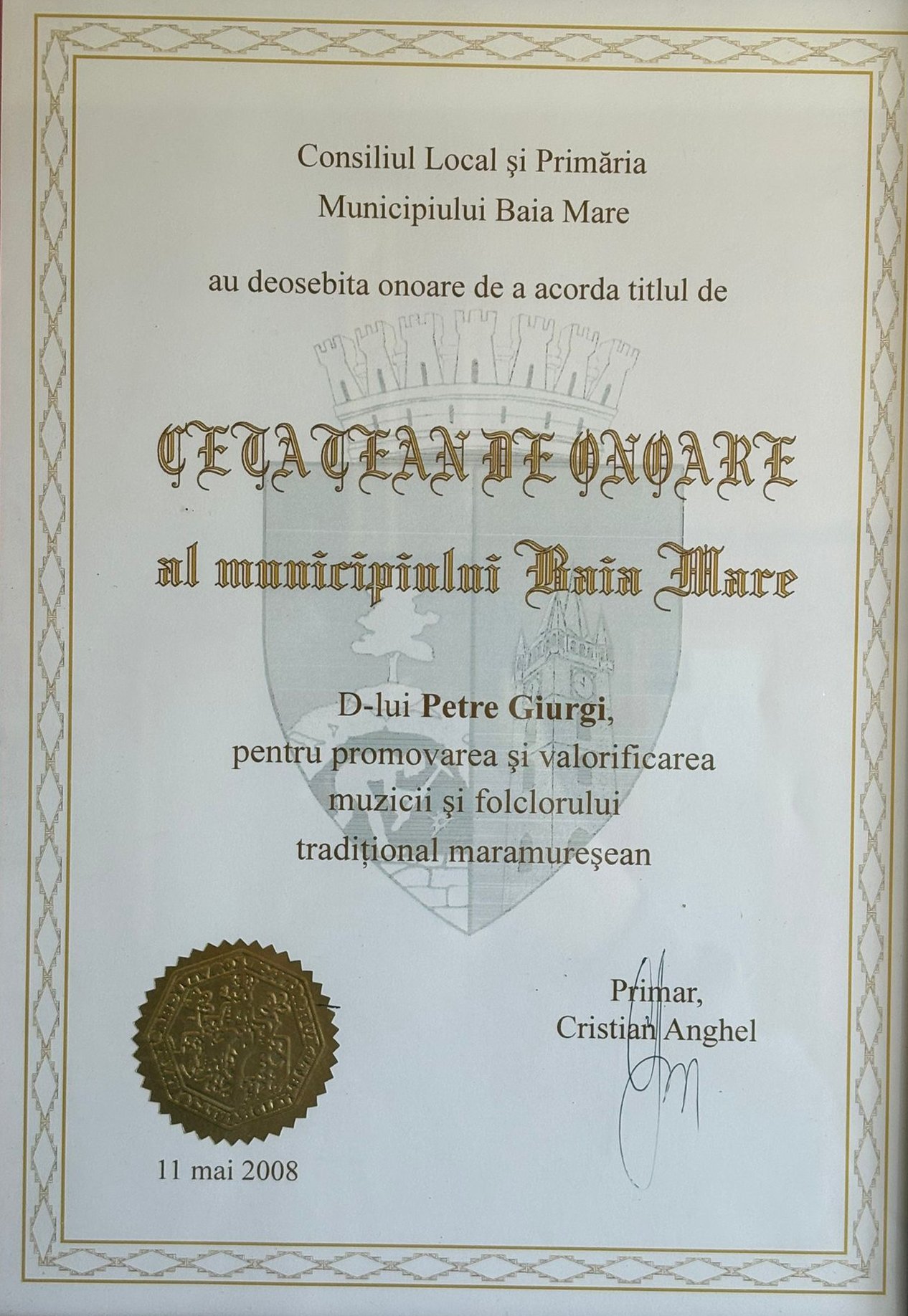 Diplomă Florentina și Petre Giurgi