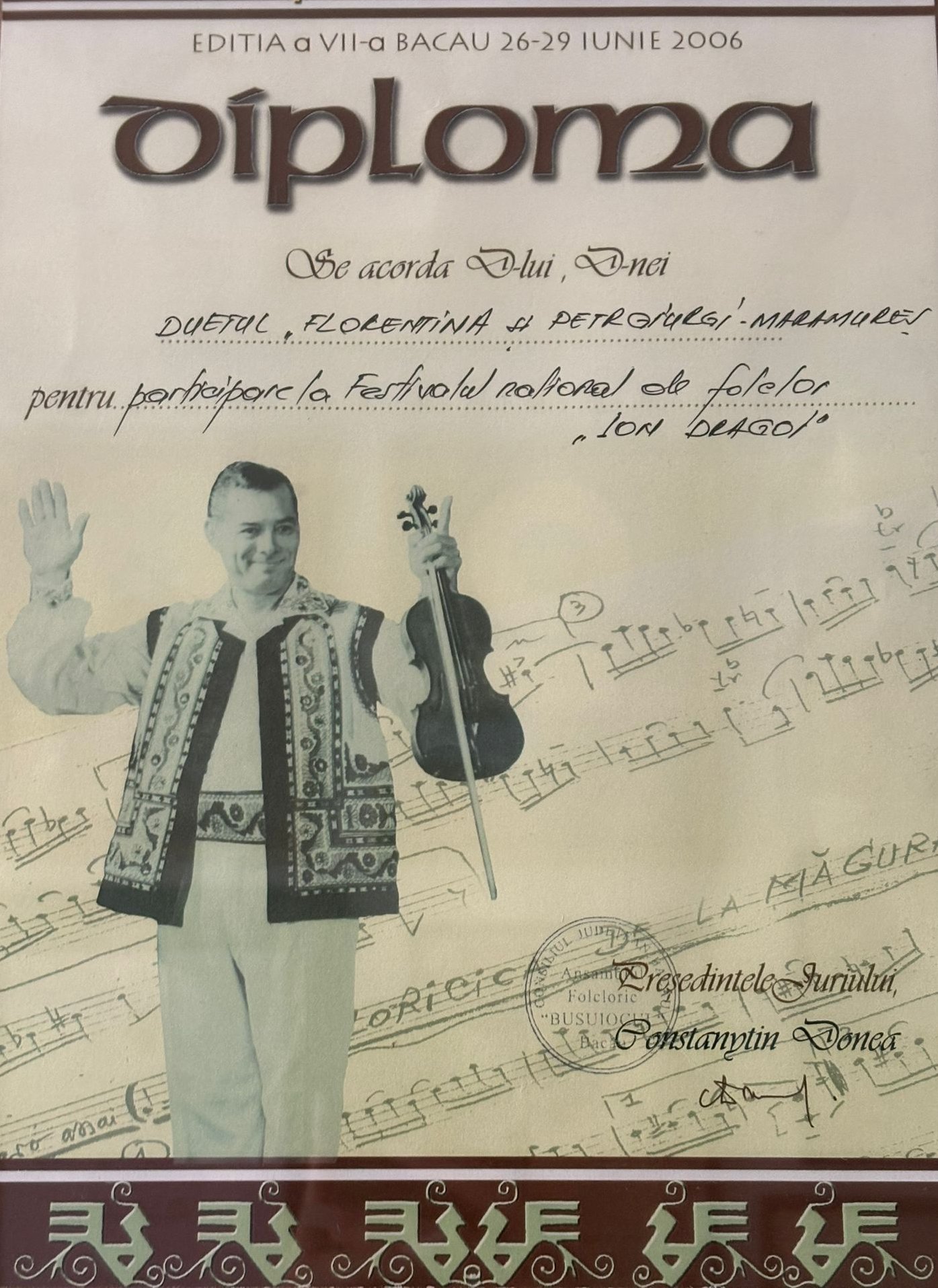 Diplomă Florentina și Petre Giurgi