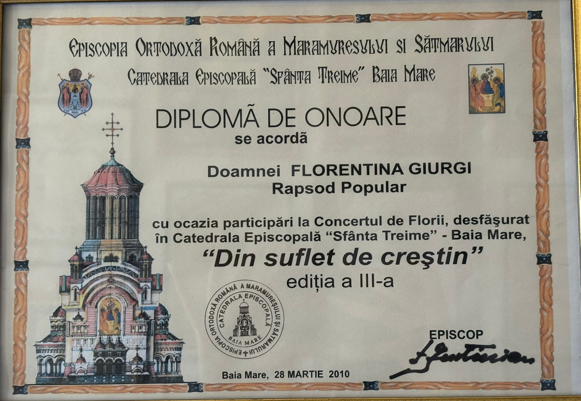 Diplomă Florentina și Petre Giurgi